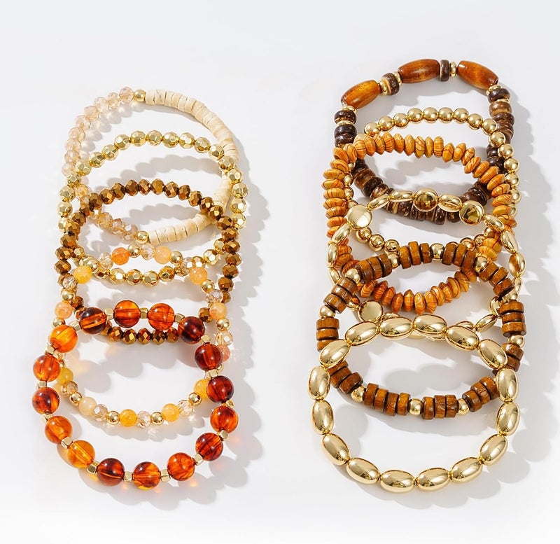 GOOJIDS Surfer Heishi Clay Bead Bracelets for Women Bohemian Stackable Gold Plated Beaded Stretch Bracelets Elastic Layering Friendship Bracelets Set Boho Jewelry - Image 3
